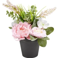 Composition florale artificielle pot pivoine/hortensia blanc et rose H26cm