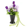 Composition florale artificielle multifleur violette vase lesté Ø20xH33cm