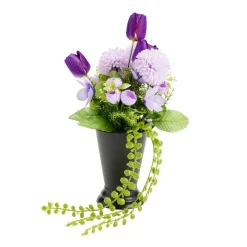 Composition florale artificielle multifleur violette vase lesté Ø20xH33cm