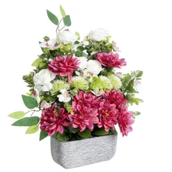 Composition florale artificielle multifleur fuschia jardinière ciment H60cm < Gifi Clearance