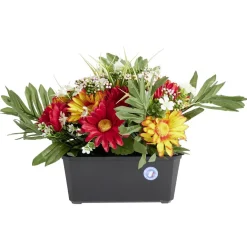 Composition florale artificielle gerbera rouge jaune jardinière L34xH28cm