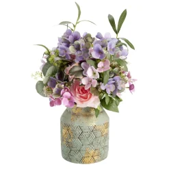 Composition florale artificielle rose et hortensia violet vase ciment H45cm < Gifi Outlet