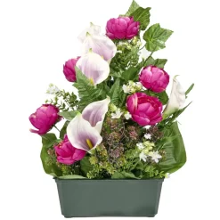 Composition florale jardinière pivoines arums buis lierre 50x10xH64cm (3 modèles) < Gifi Outlet