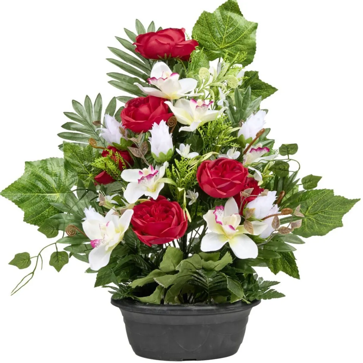 Composition florale pivoine orchidée lotus lierre pot ovale 54x10xH62cm (3 modèles) < Gifi Clearance