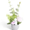 Composition funéraire ange avec rose/eucalyptus rose Ø16xH28cm