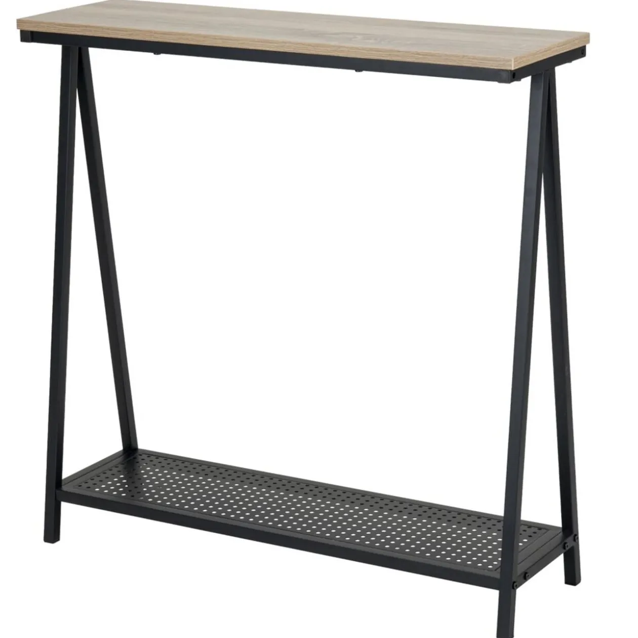 Console 2 niveaux Luffi en bois et métal ajouré noir 78x24xH78,5cm