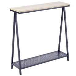 Console 2 niveaux Luffi en bois et métal ajouré noir 78x24xH78,5cm