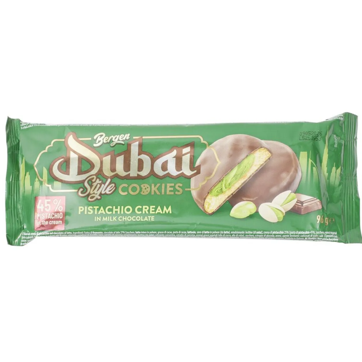 Cookie Dubai Style crème pistache enrobage chocolat au lait 96gr