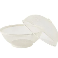 Corbeille à fruits avec cloche métal grillagé blanc crème Ø28,5xH22cm