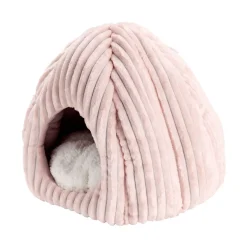 Couchage animal niche avec coussin tissu velours côtelé rose 40x40xH36cm < Gifi Online