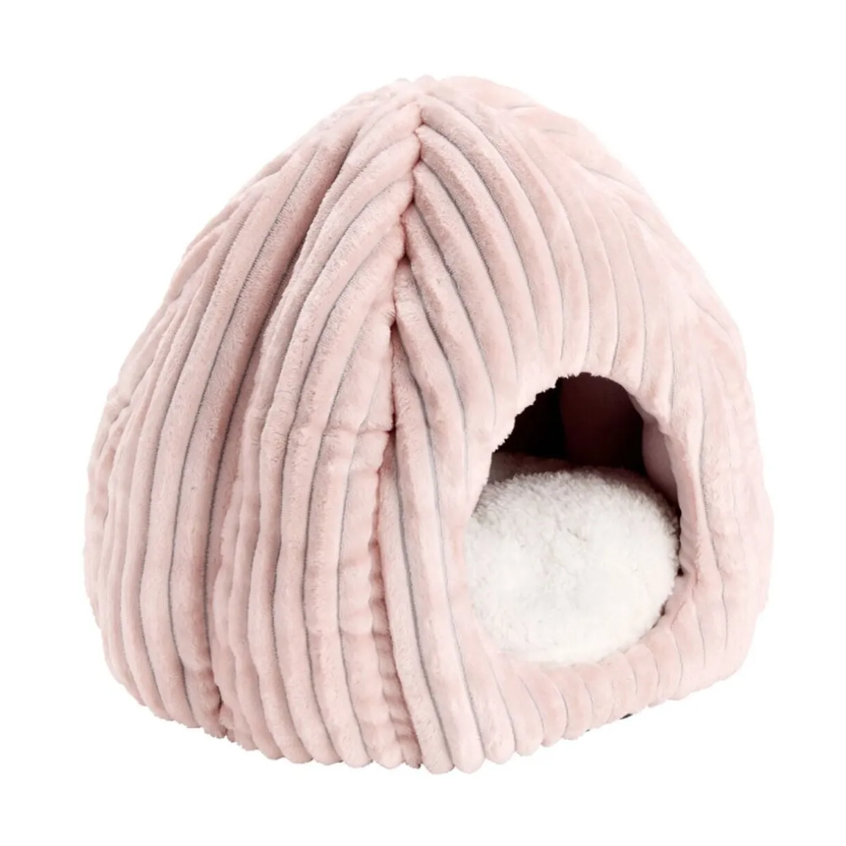 Couchage animal niche avec coussin tissu velours côtelé rose 40x40xH36cm < Gifi Online