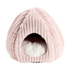 Couchage animal niche avec coussin tissu velours côtelé rose 40x40xH36cm < Gifi Online