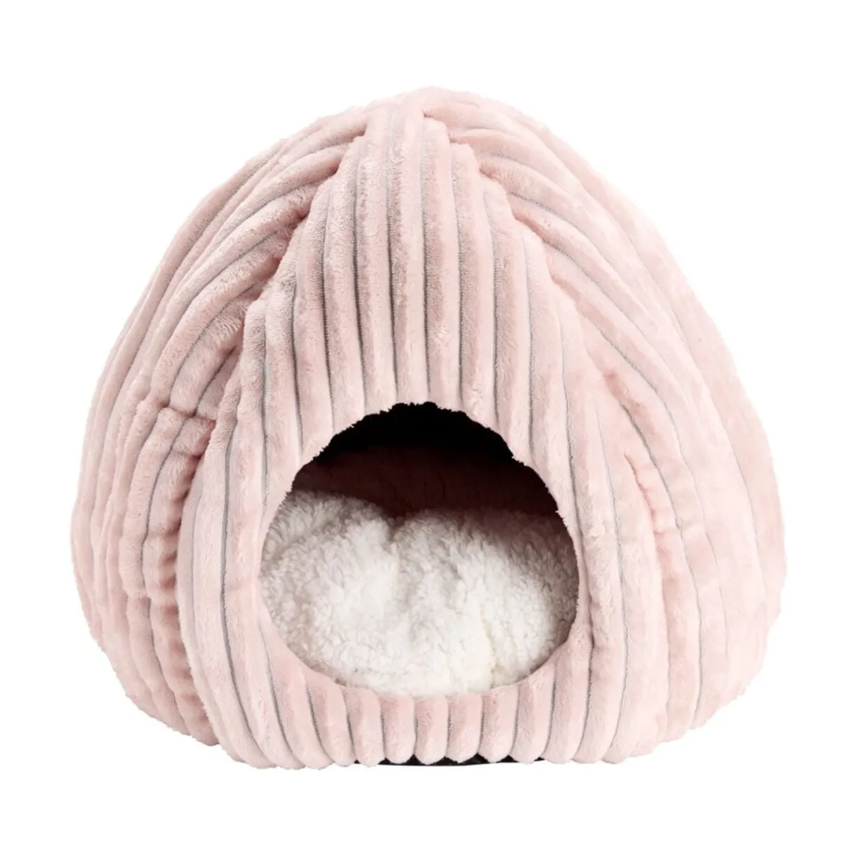 Couchage animal niche avec coussin tissu velours côtelé rose 40x40xH36cm < Gifi Online
