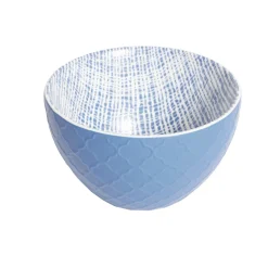 Coupelle porcelaine motif tissé blanc et bleu Ø13xH7,2cm