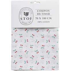 Coupon tissu imprimé Blossom 70x100cm coton blanc et rouge