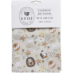 Coupon tissu imprimé Cokinou 70x100cm coton beige < Gifi Discount