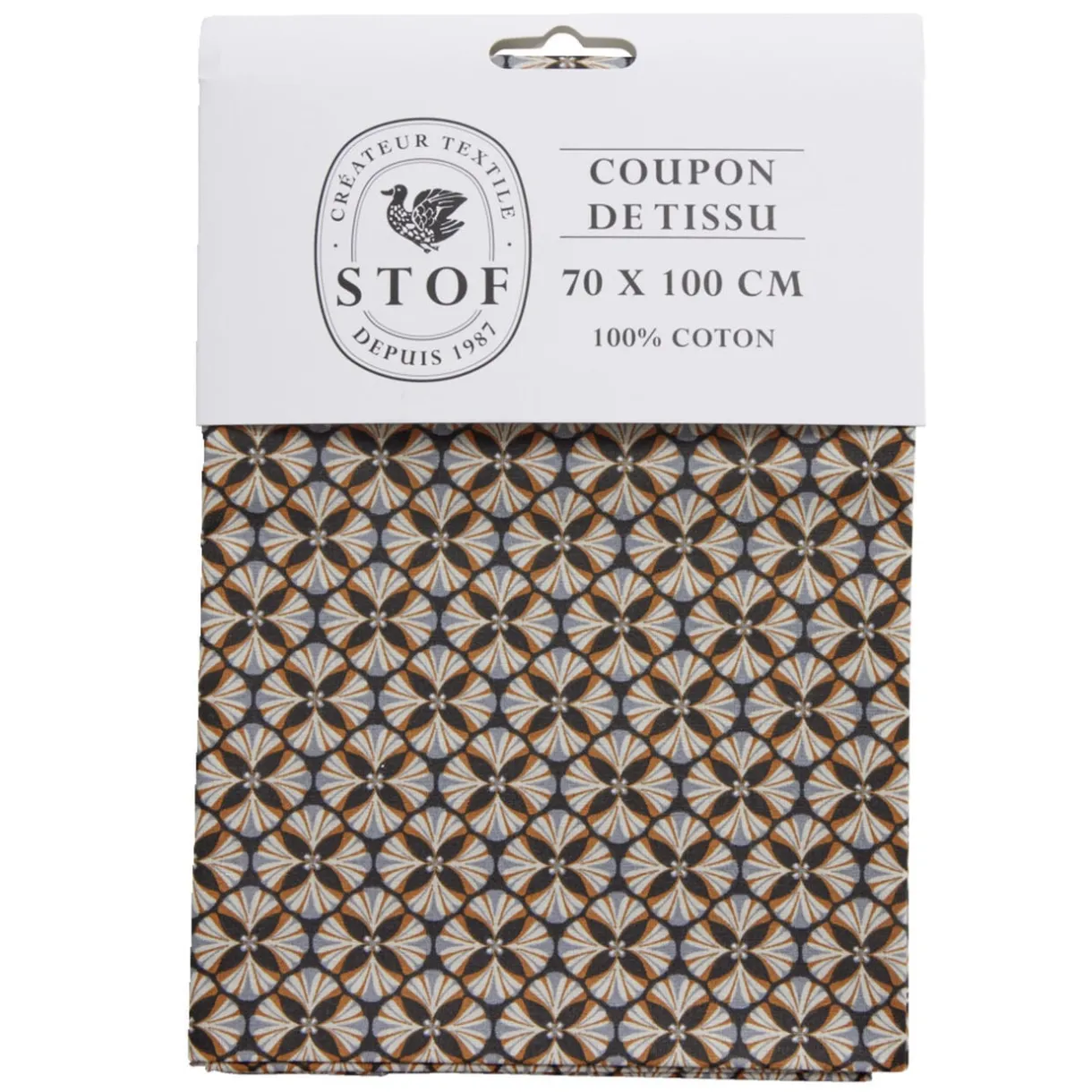 Coupon tissu imprimé Eugène 70x100cm coton bleu, noir et marron < Gifi Online