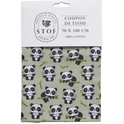 Coupon tissu imprimé panda 70x100cm coton vert, noir et blanc < Gifi Discount