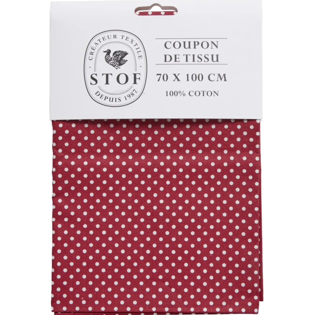 Coupon tissu imprimé pois 70x100cm coton rouge et blanc
