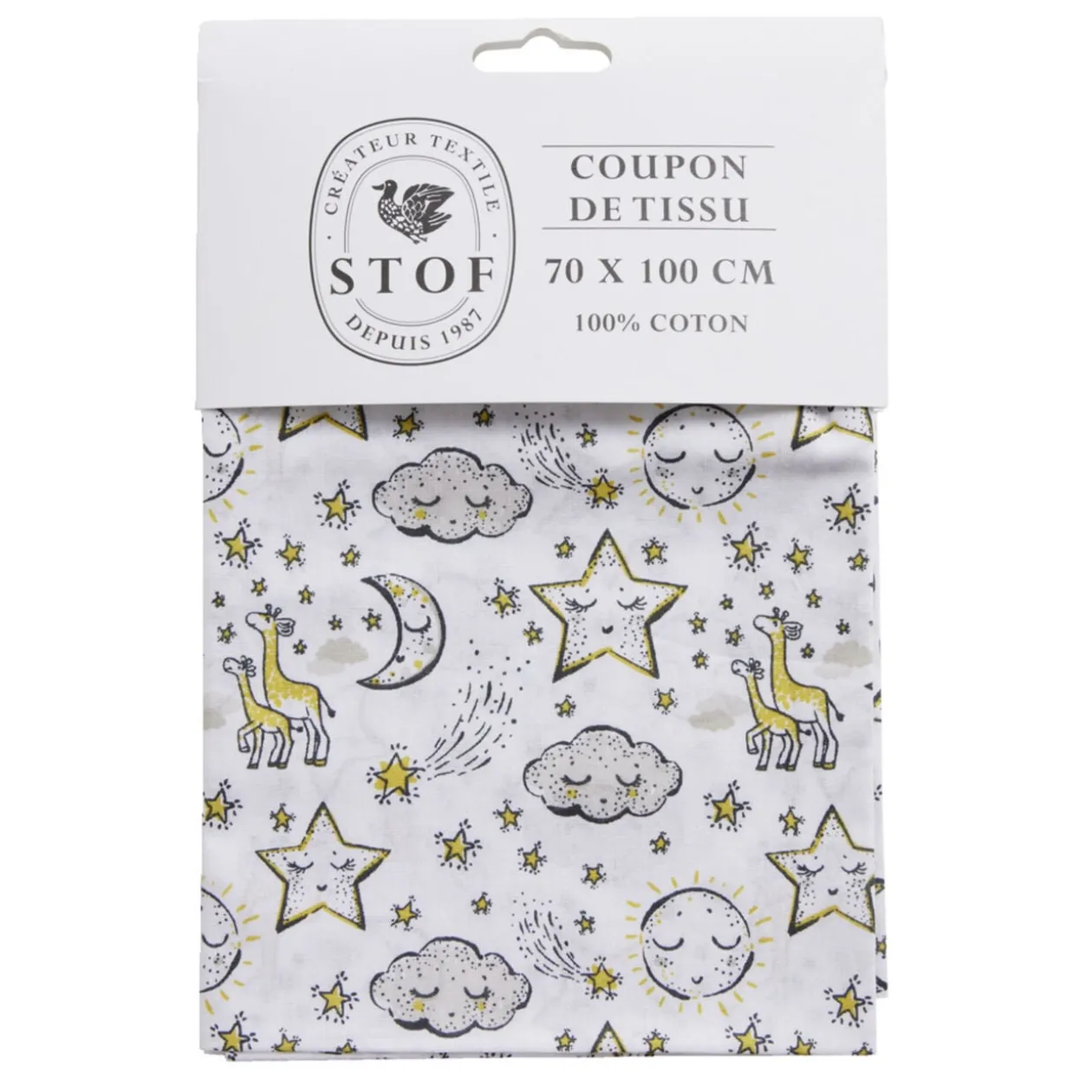 Coupon tissu imprimé Solune 70x100cm coton jaune