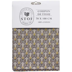 Coupon tissu imprimé Utopia 70x100cm coton beige et jaune