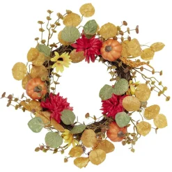 Couronne artificielle automne fleurs feuilles et citrouilles Ø45cm < Gifi New