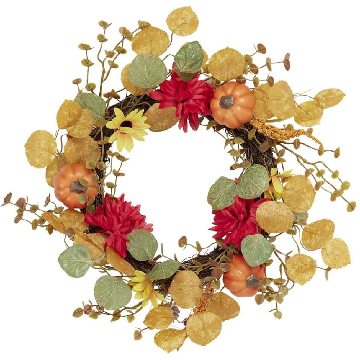 Couronne artificielle automne fleurs feuilles et citrouilles Ø45cm < Gifi New