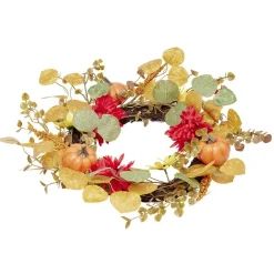 Couronne artificielle automne fleurs feuilles et citrouilles Ø45cm < Gifi New