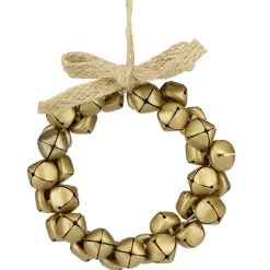 Couronne de Noël à suspendre en mini grelots dorés Ø10cm