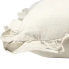 Coussin carré avec volants coton lavé beige 45x45cm