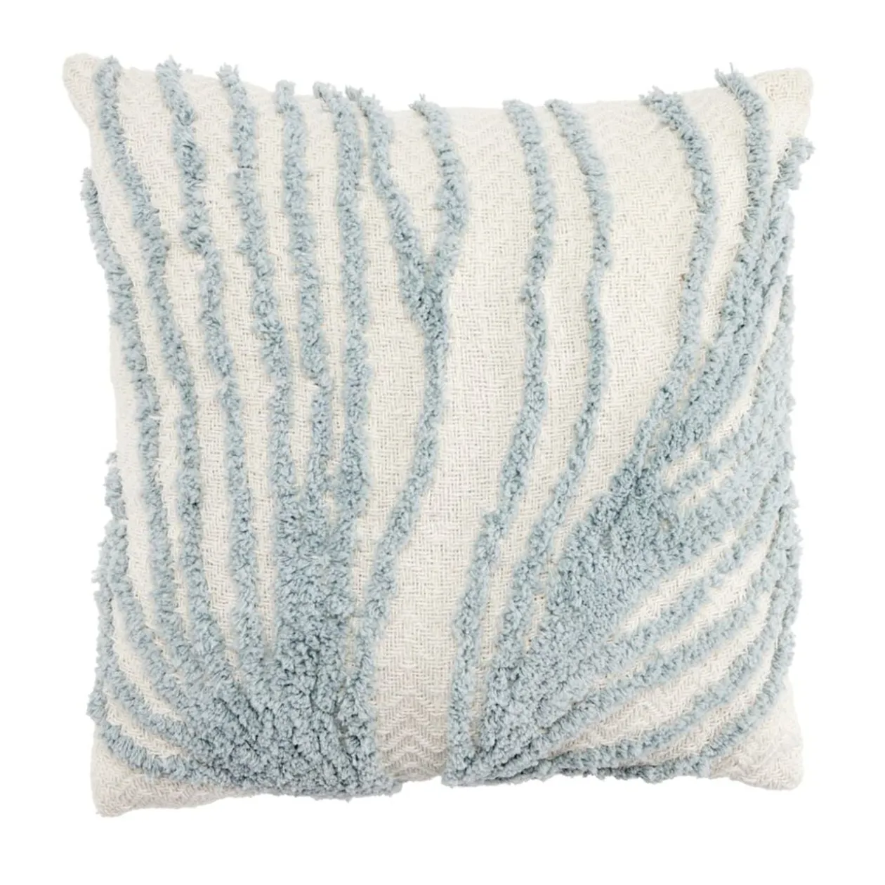 Coussin carré coton beige tufté bleu façon algues 40x40cm