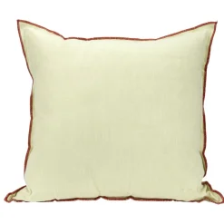 Coussin carré en lin et coton vert bord orange 45x45cm