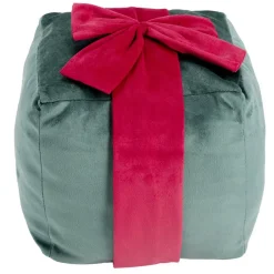 Coussin carré forme cadeau de Noël ruban polyester L20X20XH20 cm (2 modèles vert ou rose) < Gifi New
