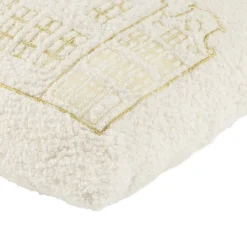 Coussin carré imprimé village de Noël tissu bouclette L40X40Xép. 8 cm blanc
