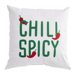 Coussin carré inscription Chili Spicy motif piment blanc vert rouge 40x40cm < Gifi Online
