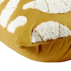Coussin carré jaune motif bouclette croissants blancs 40x40cm