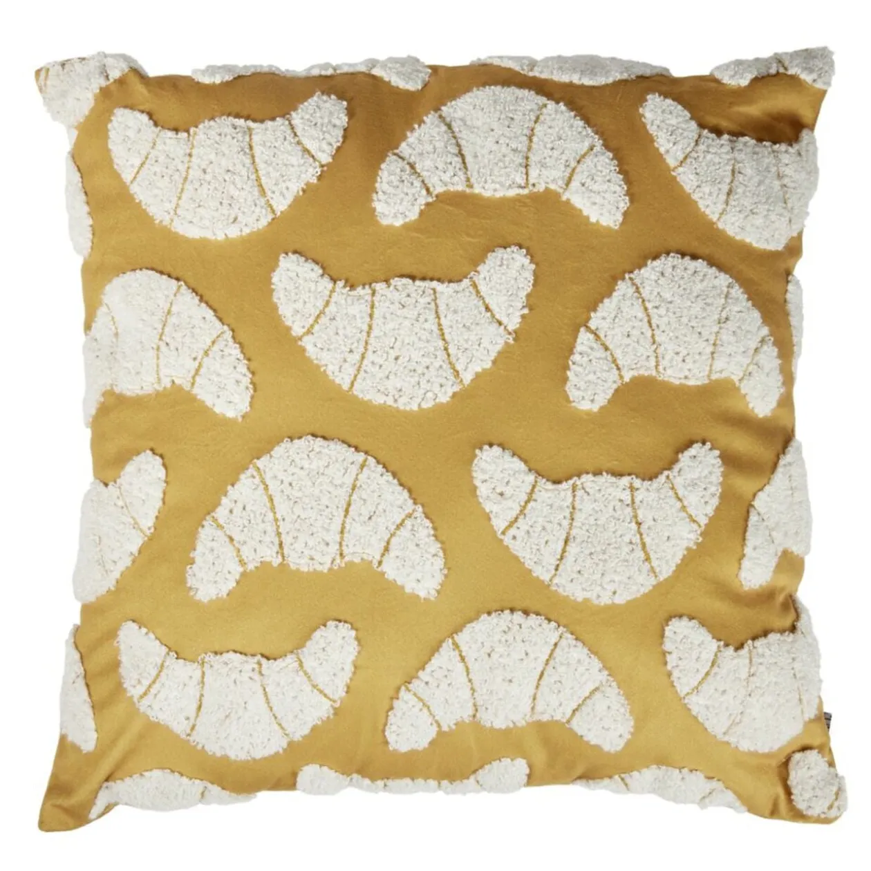 Coussin carré jaune motif bouclette croissants blancs 40x40cm