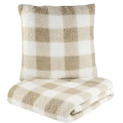 Coussin carré L45X45 cm et plaid L160X130 cm motif assorti polyester (3 modèles rouge/beige/vert)