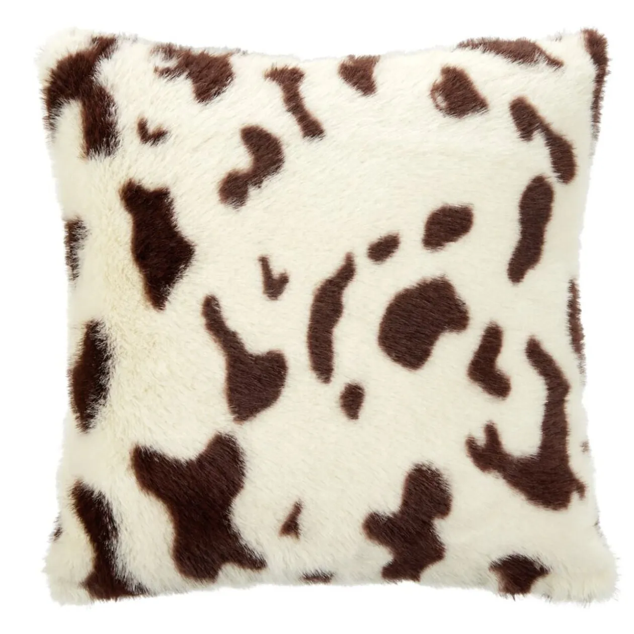 Coussin carré motif peau de vache tacheté blanc et marron 40x40cm