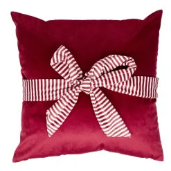 Coussin carré paquet cadeau Noël avec noeud polyester L45X45 cm rouge < Gifi