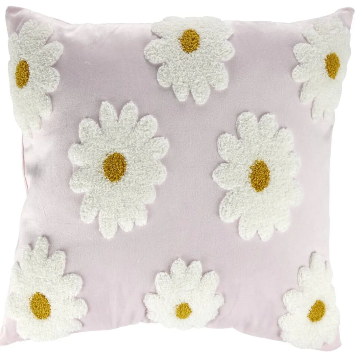 Coussin carré rose avec marguerites relief bouclette 40x40cm < Gifi