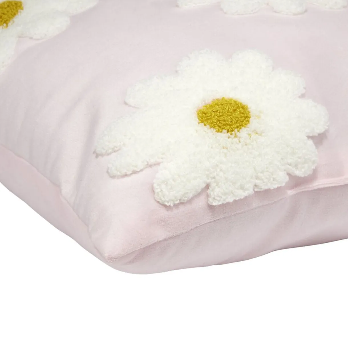 Coussin carré rose avec marguerites relief bouclette 40x40cm < Gifi