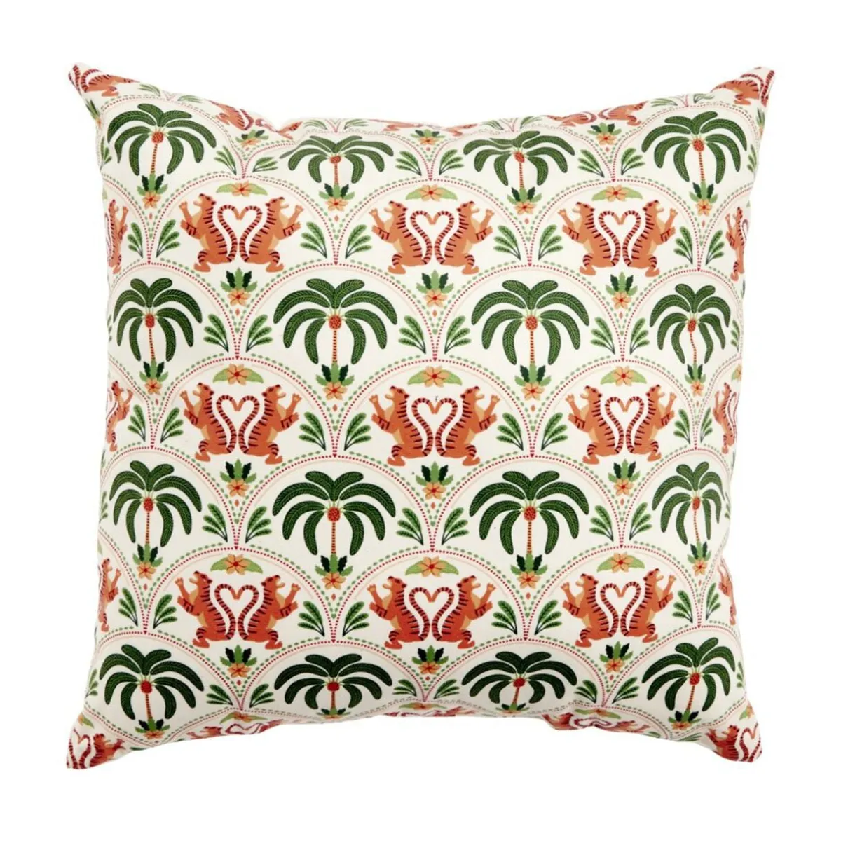 Coussin carré style ethnique motifs palmiers et tigres queues forme coeur 40x40cm < Gifi Best