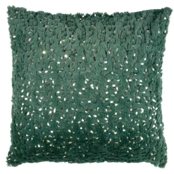 Coussin carré tissu pilou sequins polyester L43X43XH10 cm (2 modèles rouge ou vert)