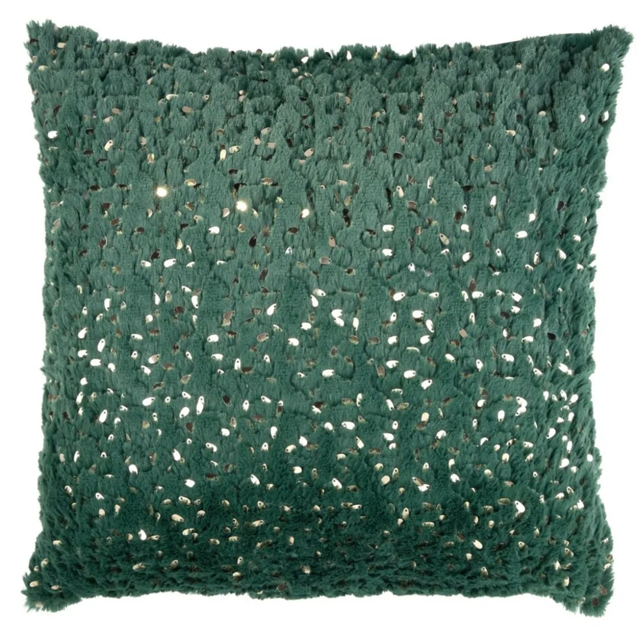 Coussin carré tissu pilou sequins polyester L43X43XH10 cm (2 modèles rouge ou vert)