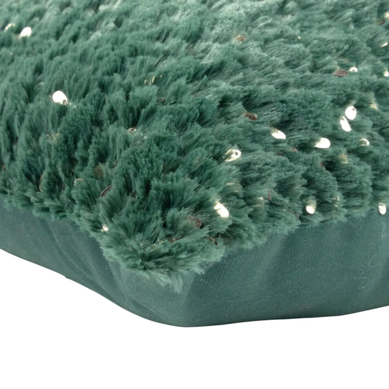Coussin carré tissu pilou sequins polyester L43X43XH10 cm (2 modèles rouge ou vert)