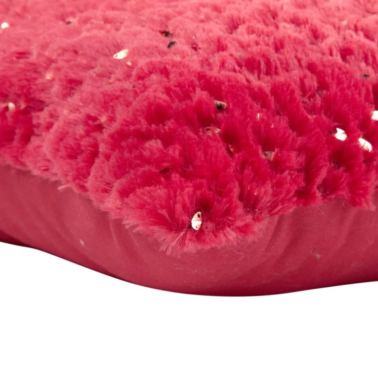 Coussin carré tissu pilou sequins polyester L43X43XH10 cm (2 modèles rouge ou vert)