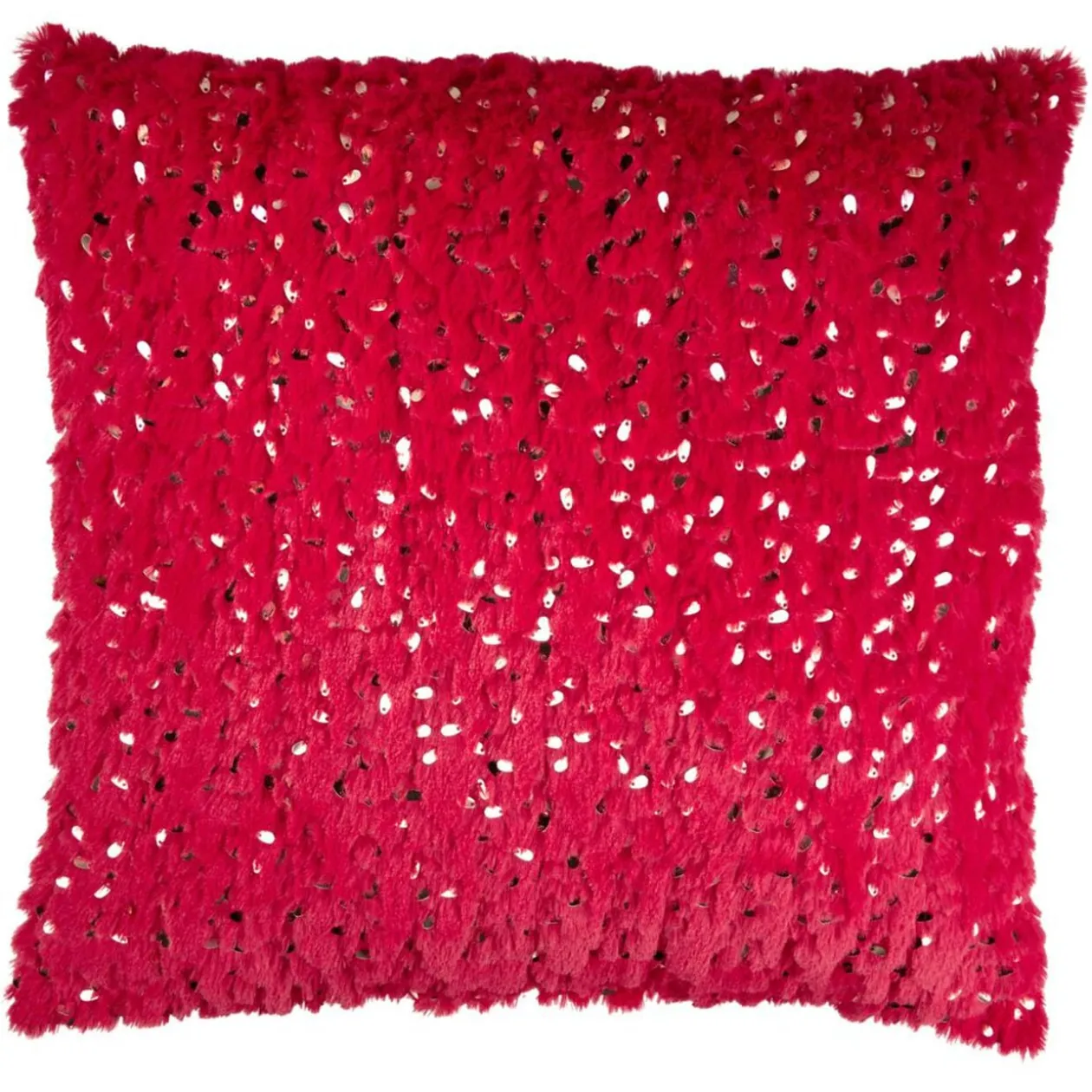 Coussin carré tissu pilou sequins polyester L43X43XH10 cm (2 modèles rouge ou vert)