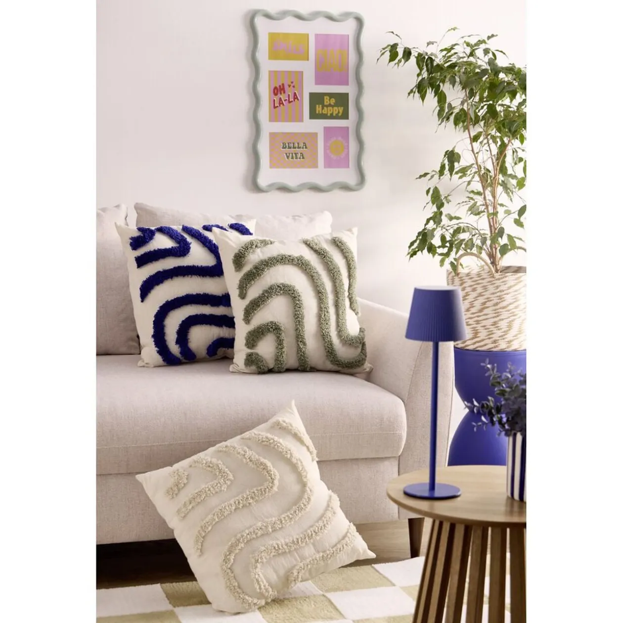 Coussin carré tufté relief coloré 45x45cm (4 modèles)