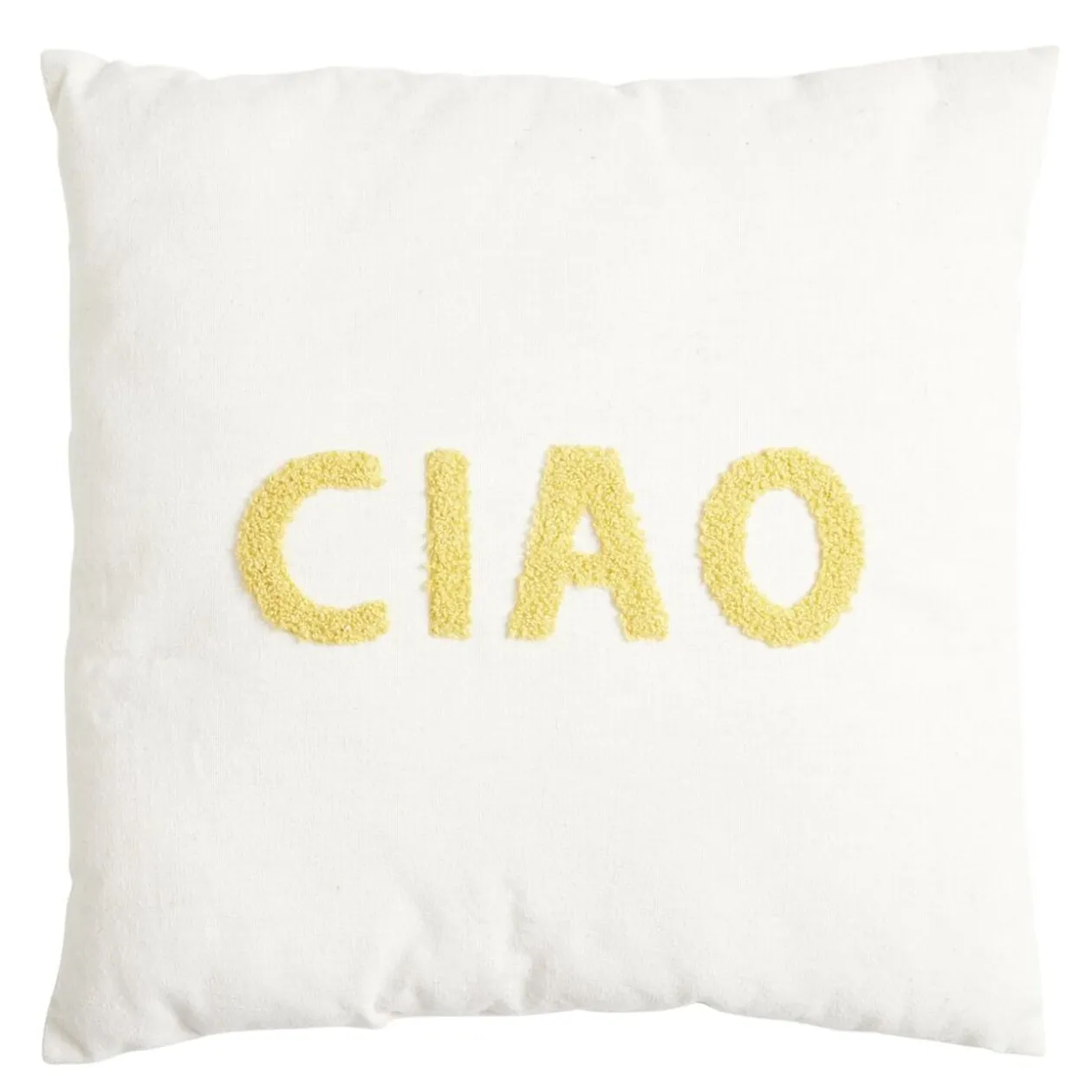 Coussin carré uni avec mot positif tissu en relief 40x40cm (4 modèles)